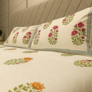Cotton Block Print Bedsheet-Aaroha Living
