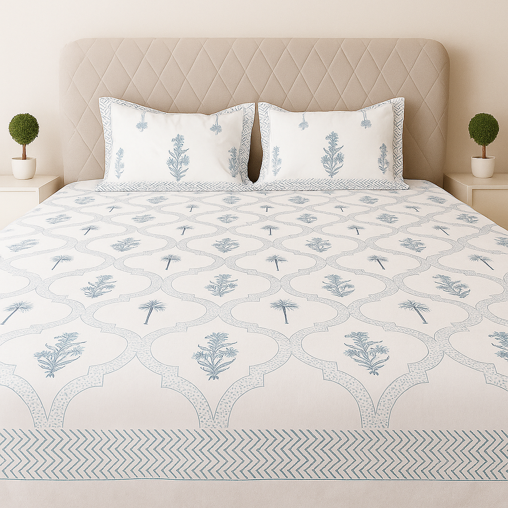 Cotton Block Print Bedsheet-Aaroha Living