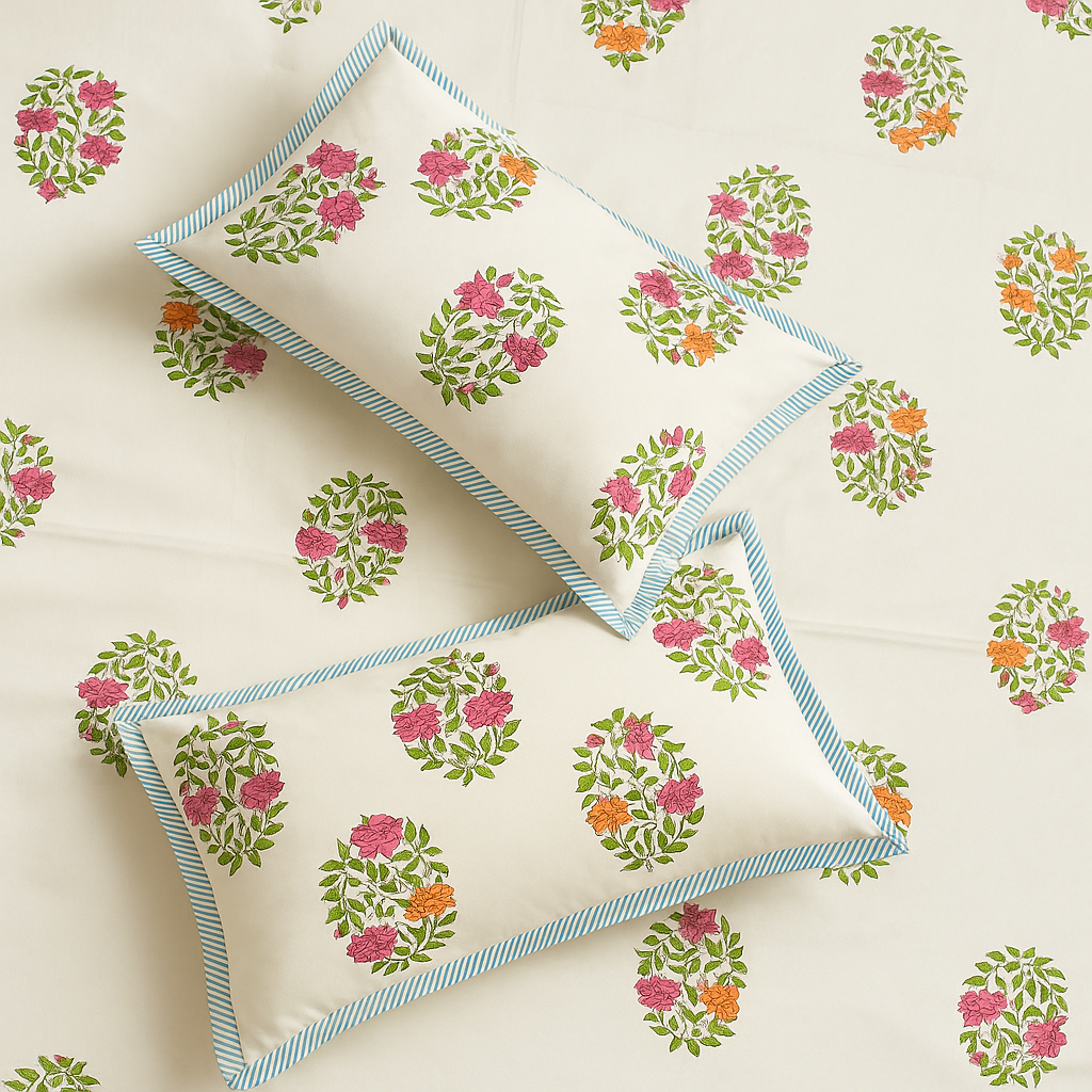 Cotton Block Print Bedsheet-Aaroha Living