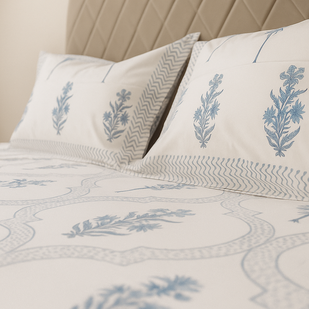 Cotton Block Print Bedsheet-Aaroha Living