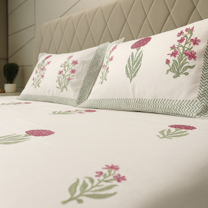 Cotton Block Print Bedsheet-Aaroha Living