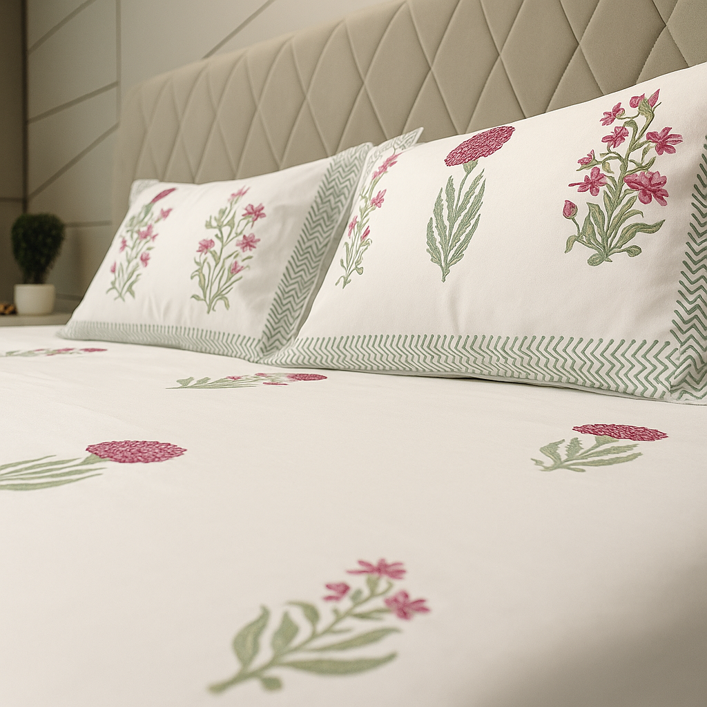 Cotton Block Print Bedsheet-Aaroha Living