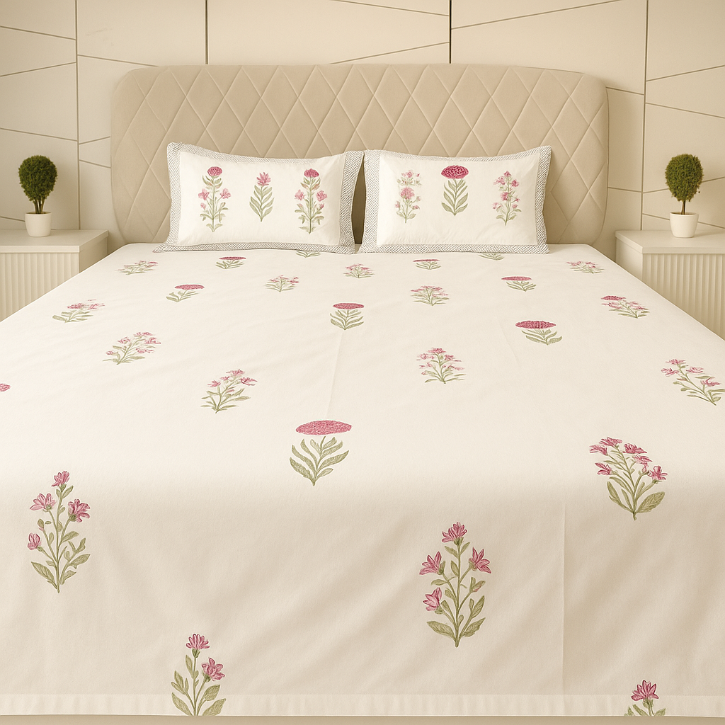 Cotton Block Print Bedsheet-Aaroha Living