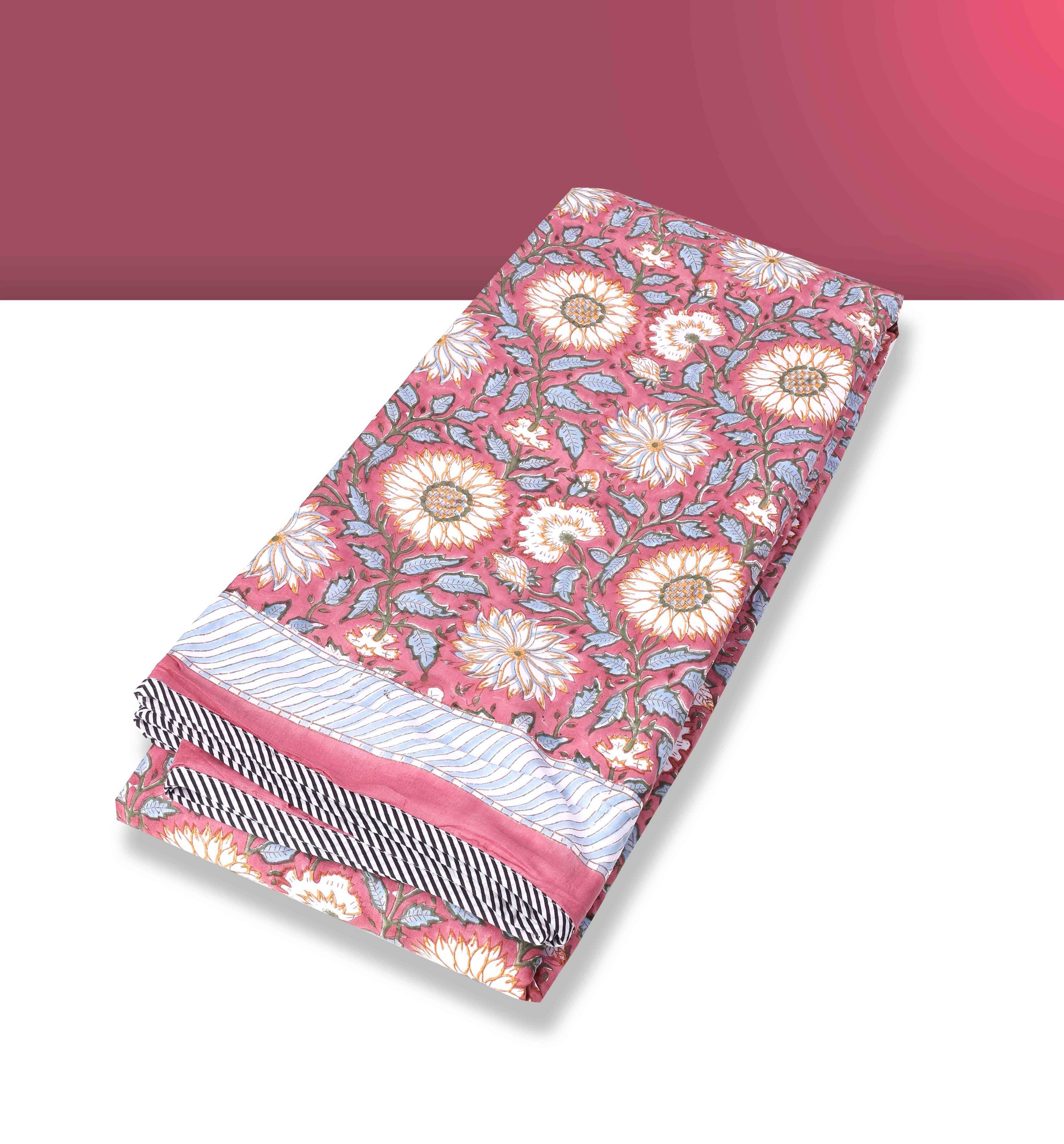 Cotton Dohar with Floral & Geometric Printed-Aaroha Living