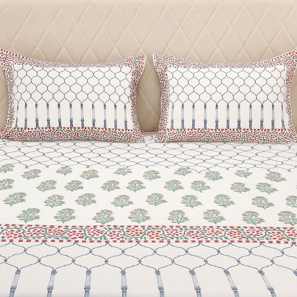 Cotton Block Print Bedsheet-Aaroha Living