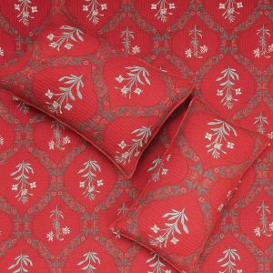 Ajrakh Gulbagh Red Quilted Bedcover-Aaroha Living