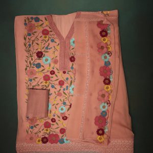 "Bloom Royale" – Pink Embroidered Organza Unstitched Suit-Aaroha Living