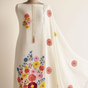 Phoolwari Charm – White Organza Floral Magic-Aaroha Living