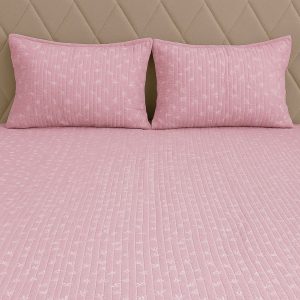 Blush Pink Quilted Bedcover with Petite White Floral Print-Aaroha Living