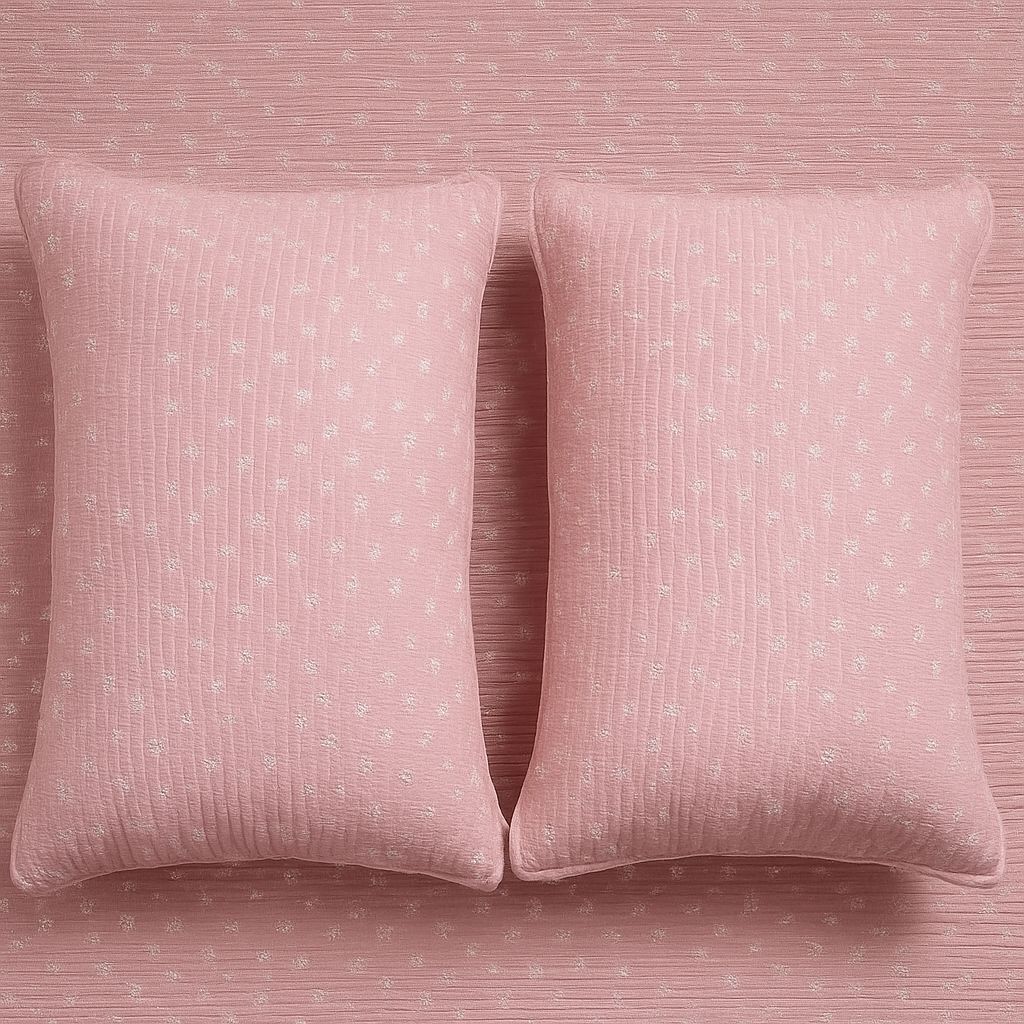 Blush Pink Quilted Bedcover with Petite White Floral Print-Aaroha Living