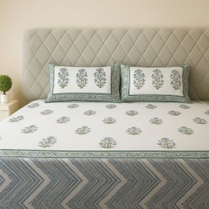 Cotton Block Print Bedsheet-Aaroha Living