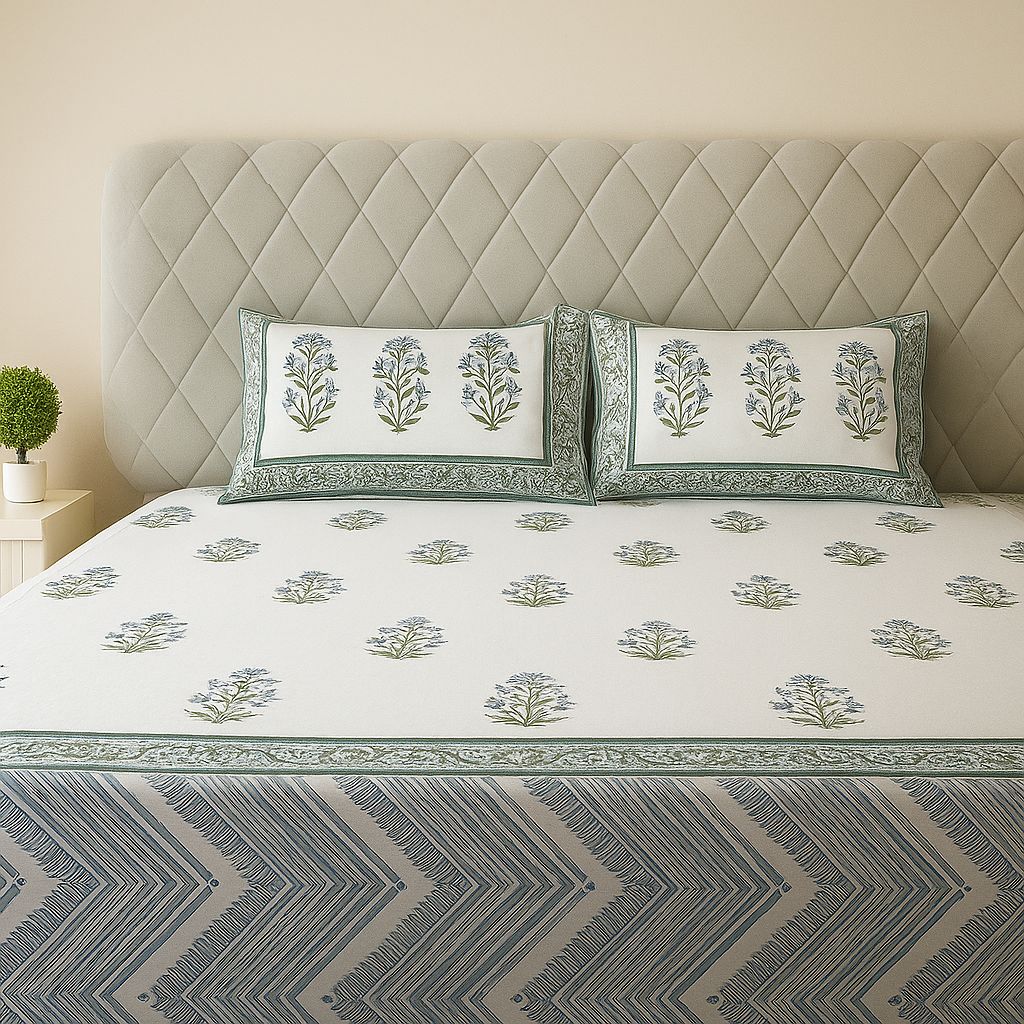 Cotton Block Print Bedsheet-Aaroha Living