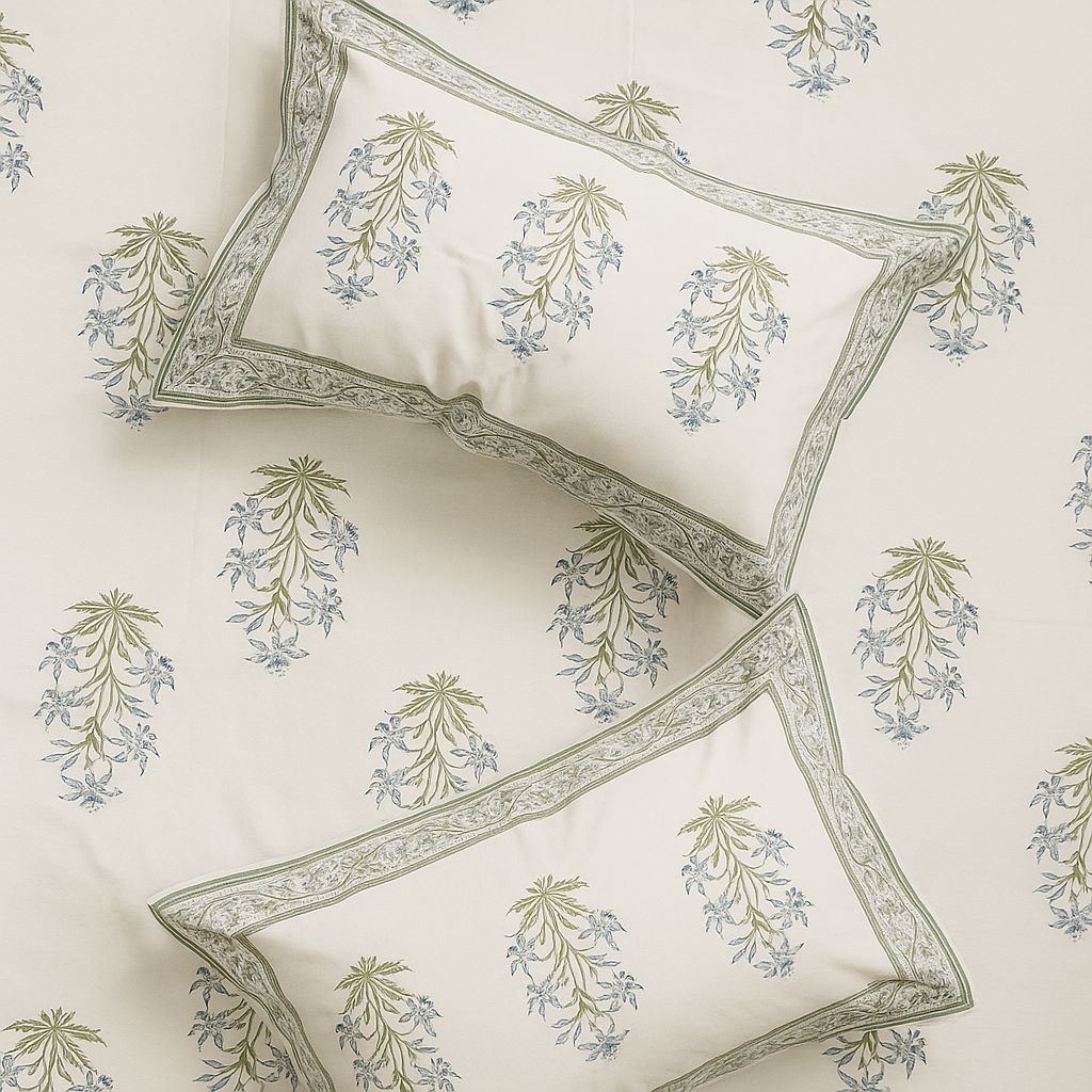 Cotton Block Print Bedsheet-Aaroha Living