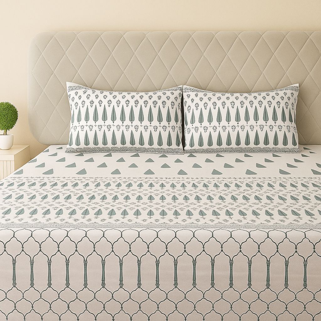Cotton Block Print Bedsheet-Aaroha Living