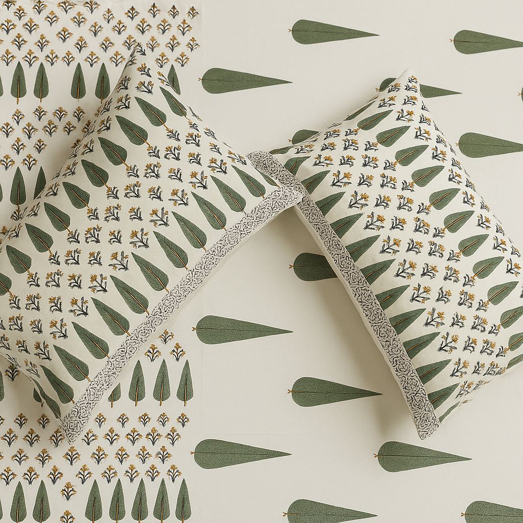 Cotton Block Print Bedsheet-Aaroha Living