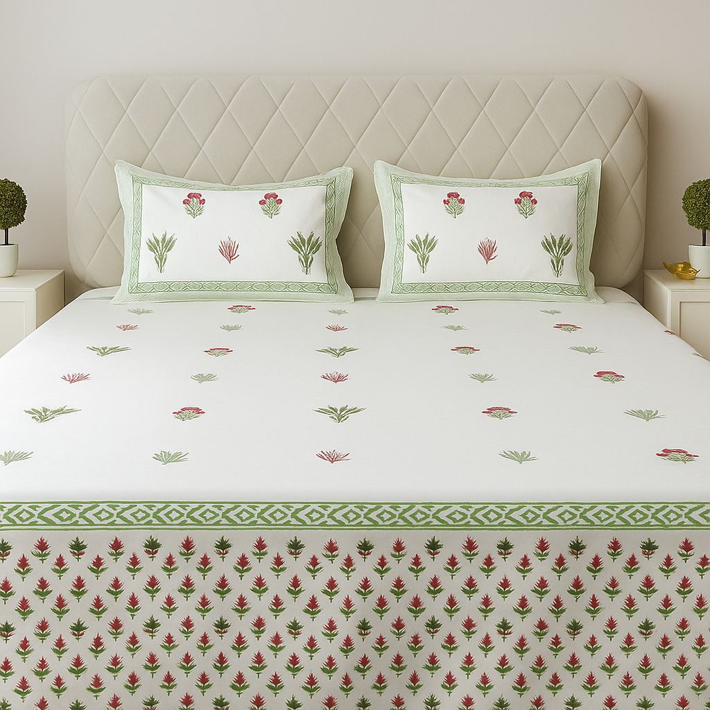 Cotton Block Print Bedsheet-Aaroha Living