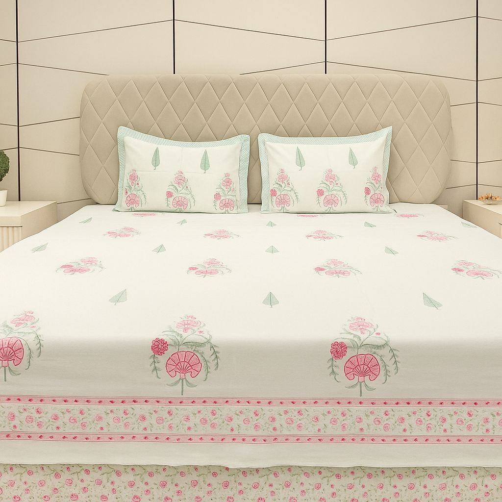 Cotton Block Print Bedsheet-Aaroha Living