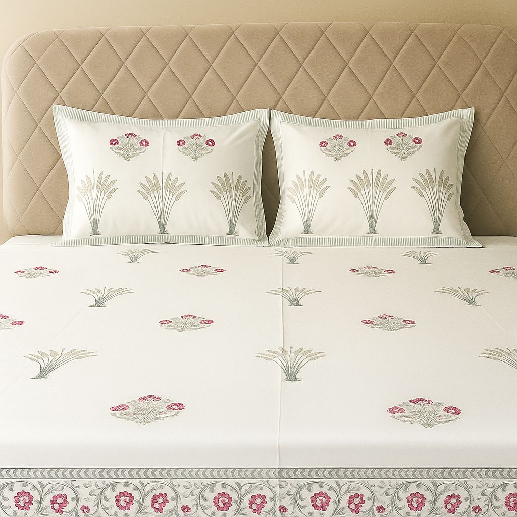 Cotton Block Print Bedsheet-Aaroha Living