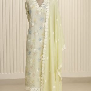 Vrinda Vastra - Pastel Green Unstitched Suit-Aaroha Living