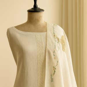 Ivora - Ivory Chanderi Unstitched Suit-Aaroha Living