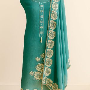 Phool-Sa Nazara - Sky Blue Tissue Unstitched Suit-Aaroha Living