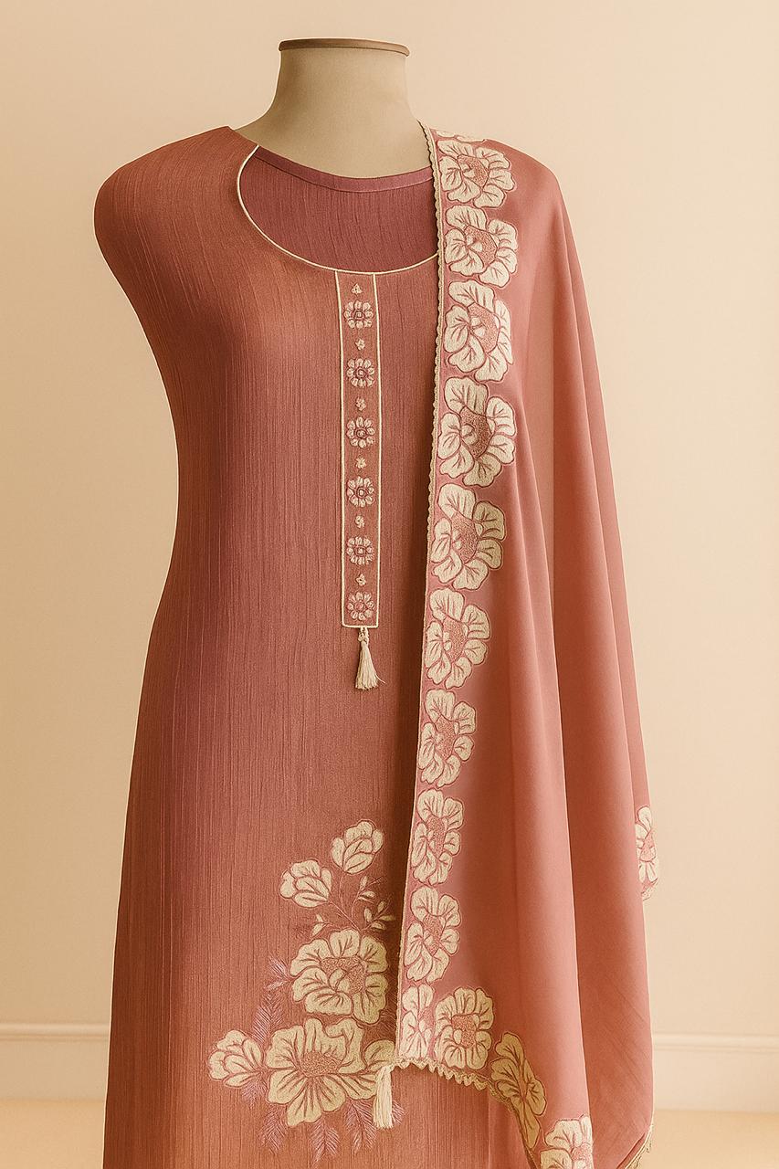 Phool-Sa Nazara - Pink Tissue Unstitched Suit-Aaroha Living