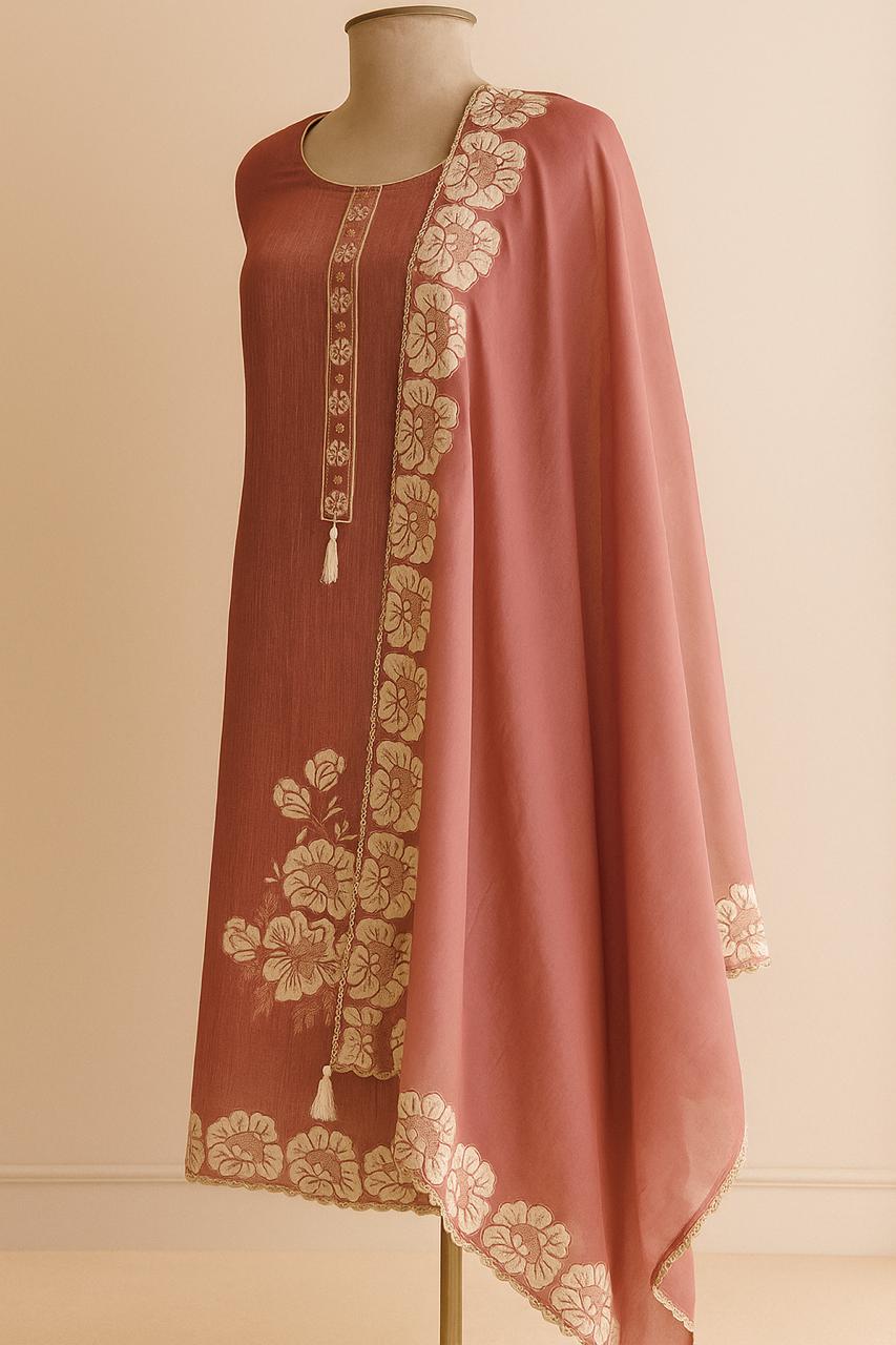 Phool-Sa Nazara - Pink Tissue Unstitched Suit-Aaroha Living