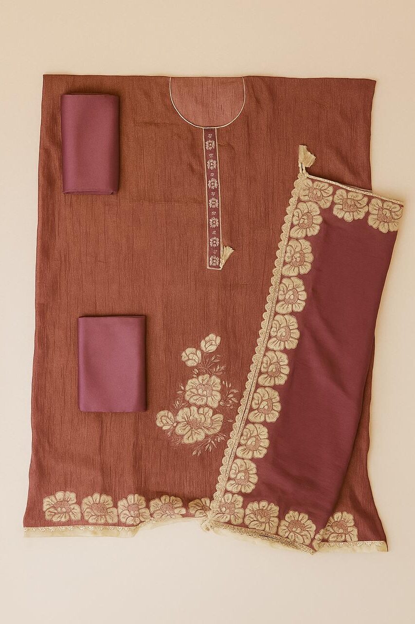 Phool-Sa Nazara - Pink Tissue Unstitched Suit-Aaroha Living