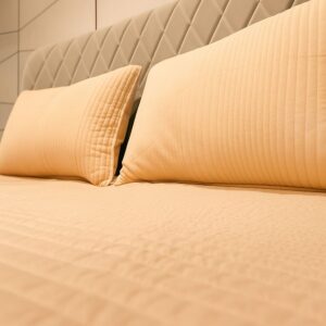 pastel peach Stripes Embroidered Bedcover-Aaroha Living