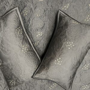 Grey Embroidered Flower Bedcover-Aaroha Living