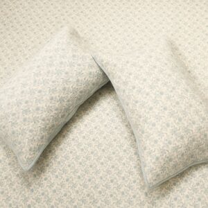 White And Sky Blue Quilted Bedcover with Floral Print-Aaroha Living