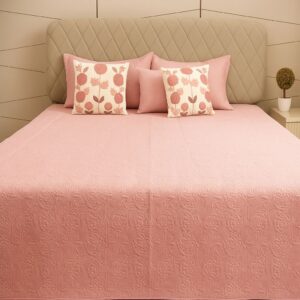 Peach Quilted Bedcover With Towel embroidery flowers-Aaroha Living