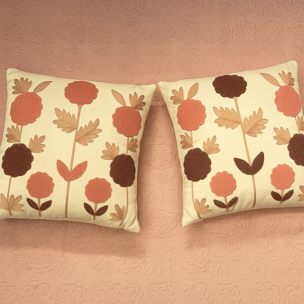 Peach Quilted Bedcover With Towel embroidery flowers-Aaroha Living