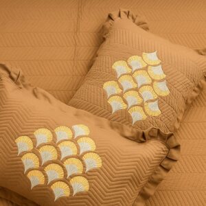 Rust Embroidered Bedcover Set-Aaroha Living