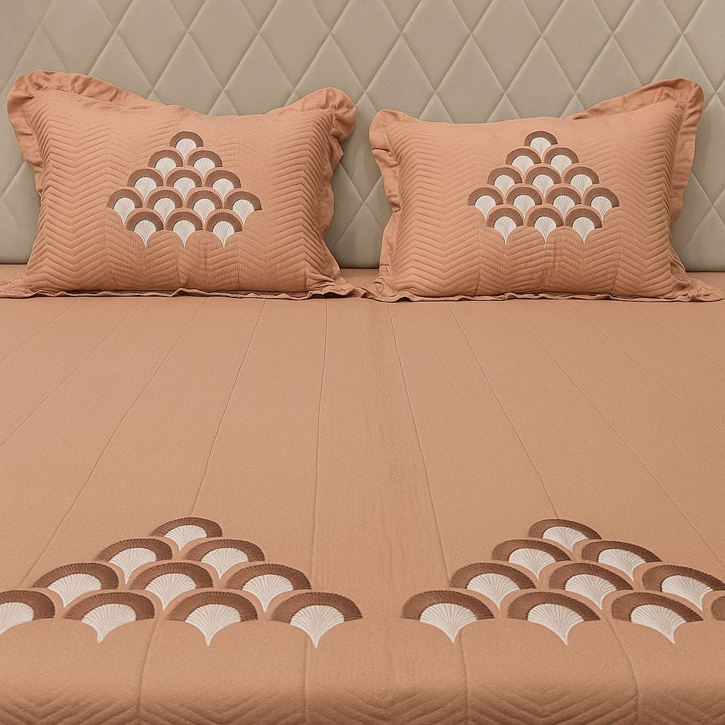 Rust Embroidered Bedcover Set-Aaroha Living
