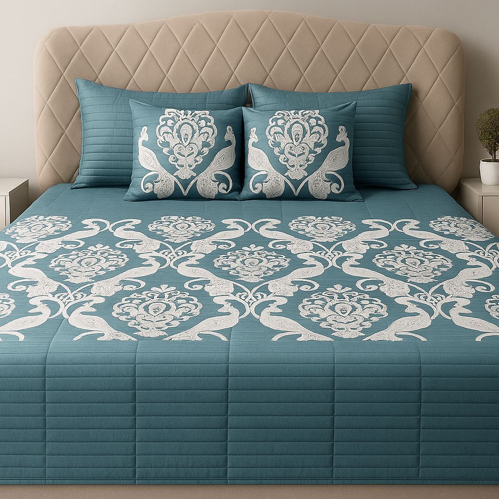 Peacock Royale Quilted Bedcover-Aaroha Living