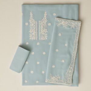 Blush Breeze - Pastel Blue Tissue Unstitched Suit-Aaroha Living