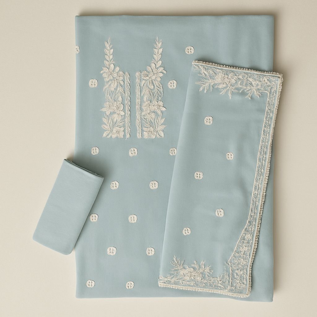 Blush Breeze - Pastel Blue Tissue Unstitched Suit-Aaroha Living