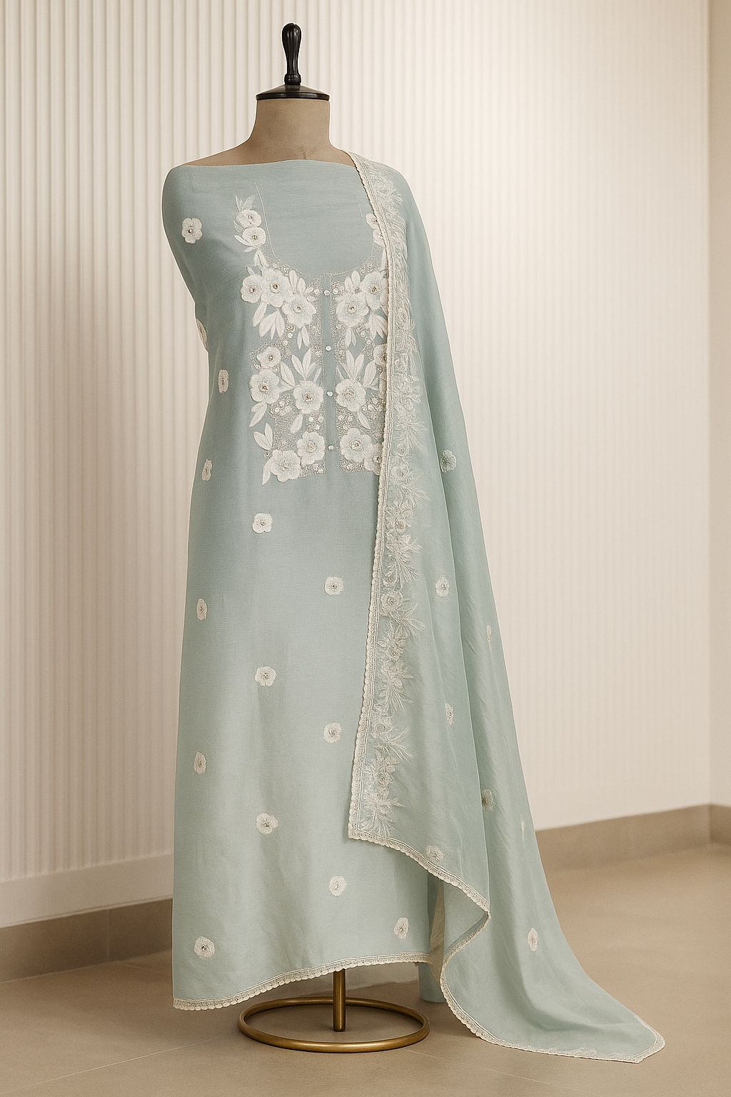 Blush Breeze - Pastel Blue Tissue Unstitched Suit-Aaroha Living