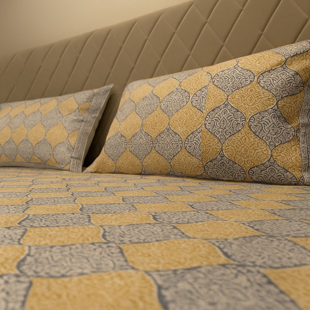 Cotton block print bedsheet-Aaroha Living