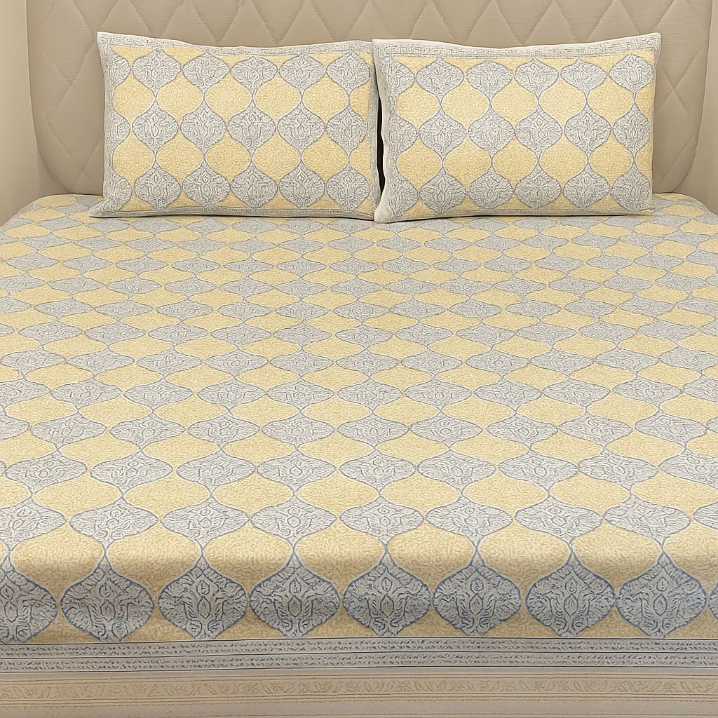 Cotton block print bedsheet-Aaroha Living