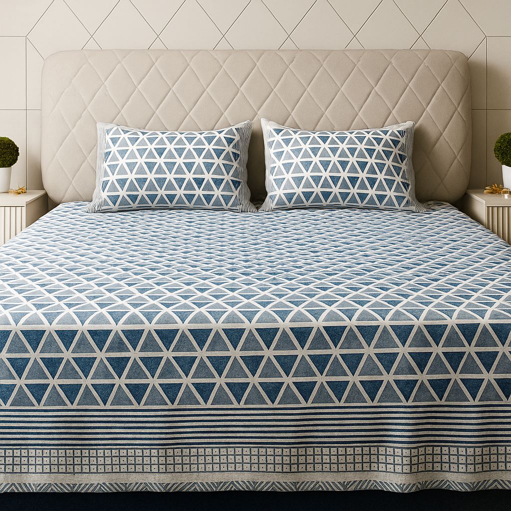 Triangles Prints Cotton Bedsheet-Aaroha Living