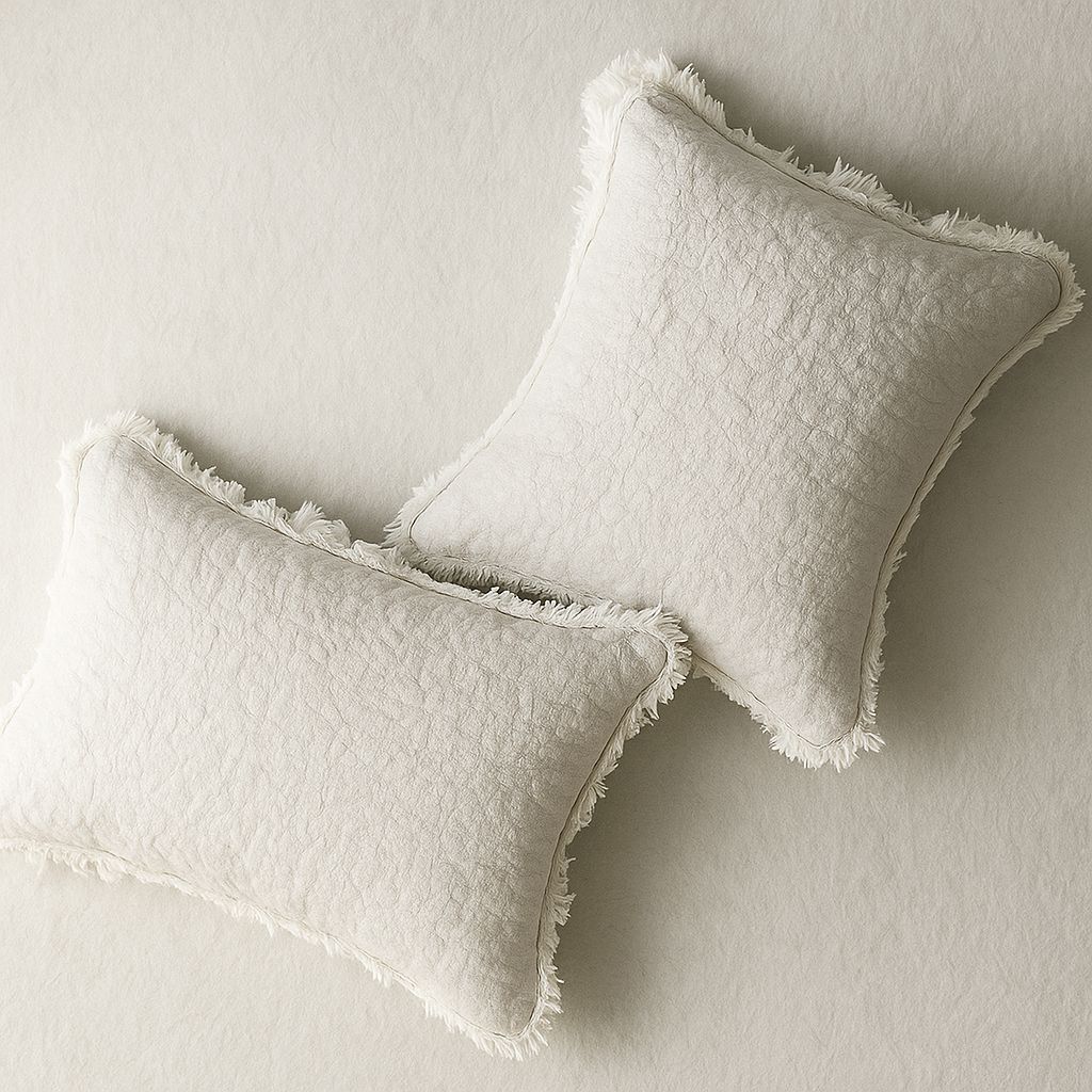 Feather Dusty Beige Frill Bedcover-Aaroha Living