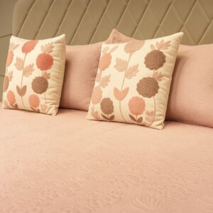 Peach Quilted Bedcover With Towel embroidery flowers-Aaroha Living