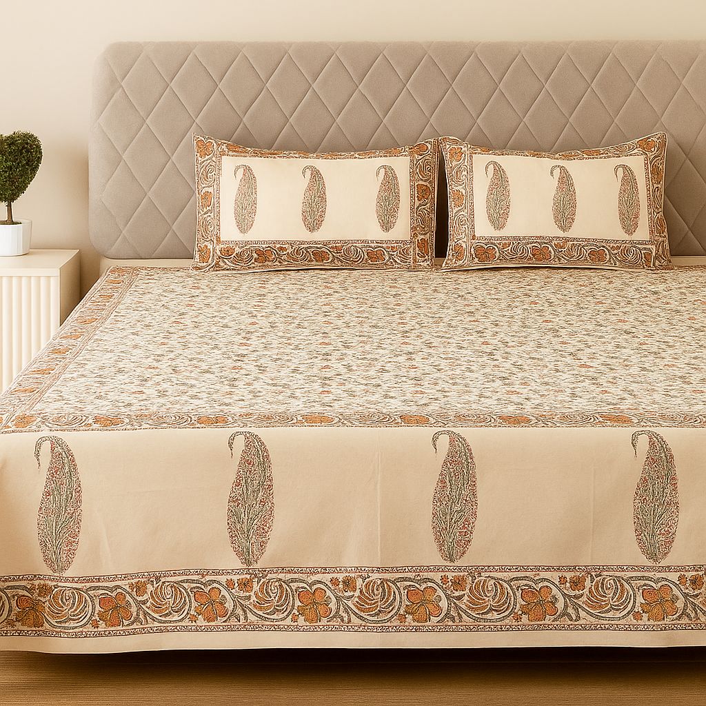 Cotton Block Print Bedsheet-Aaroha Living