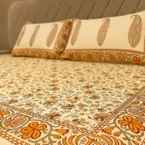 Cotton Block Print Bedsheet-Aaroha Living