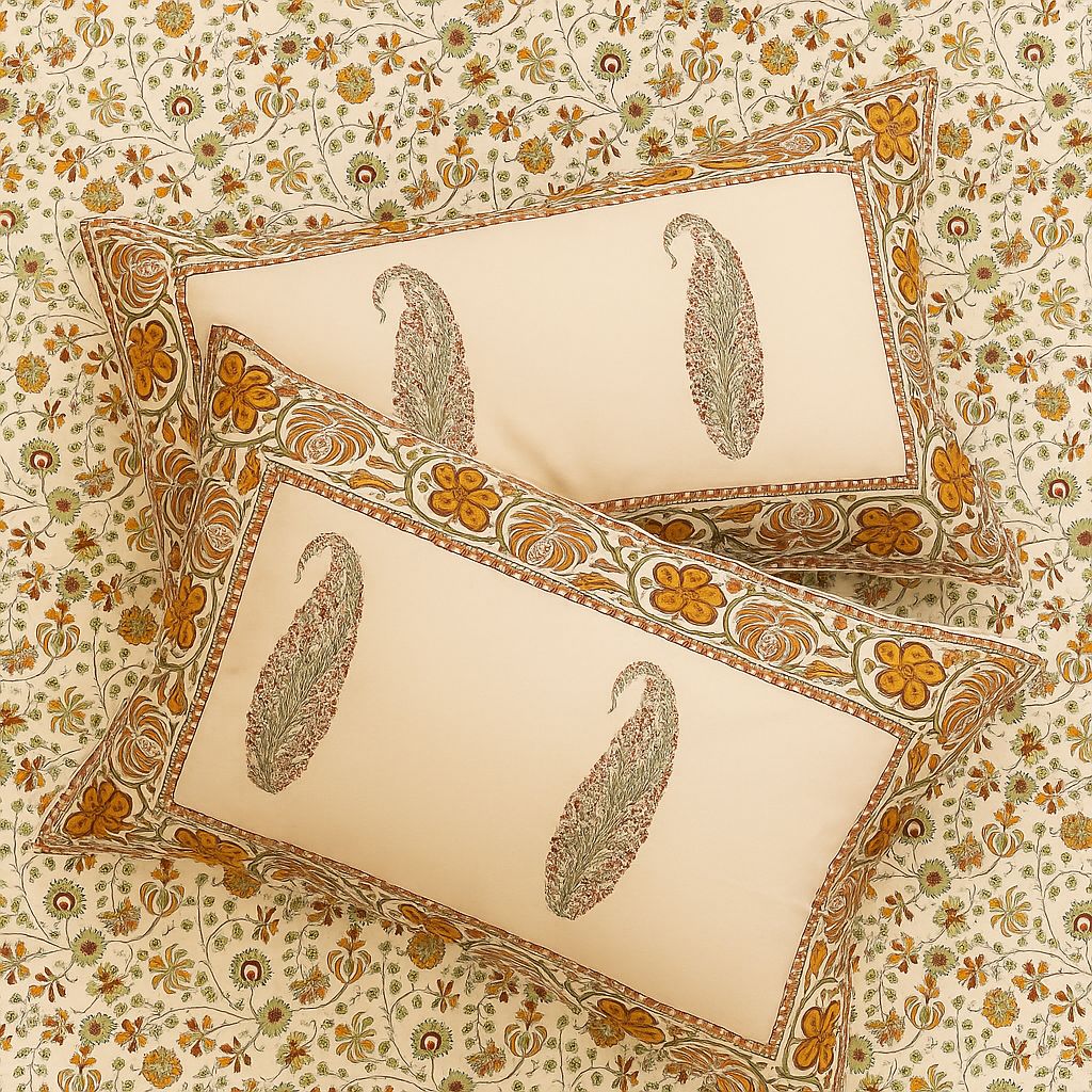 Cotton Block Print Bedsheet-Aaroha Living