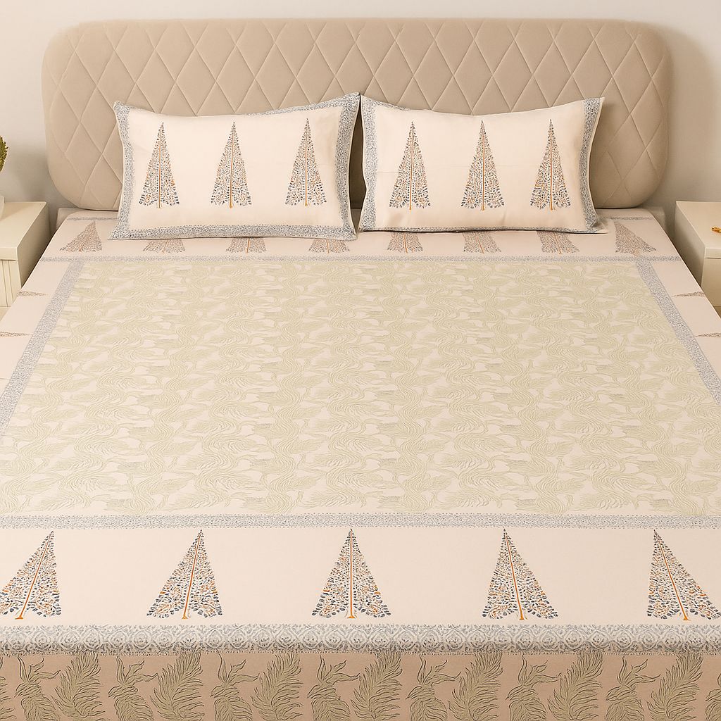 Cotton Block Print Bedsheet-Aaroha Living