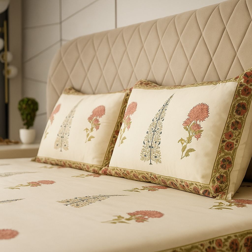 Cotton Block Print Bedsheet-Aaroha Living