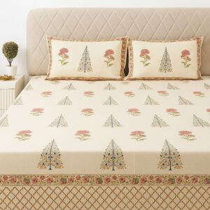 Cotton Block Print Bedsheet-Aaroha Living